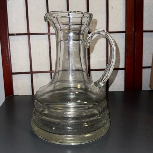 Mid Century Modern Clear Spiral Hand Blown Art Glass Water Pitcher 9” - Picture 1 of 15